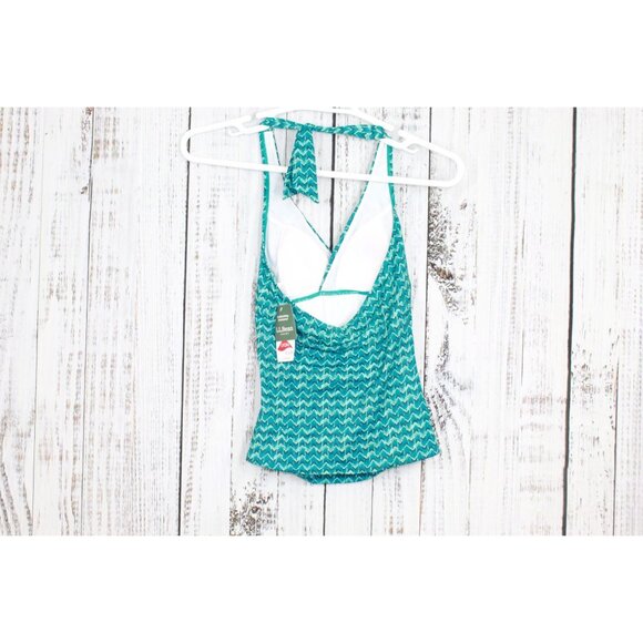 LL Bean Printed Padded Halterneck Swimwear Tankini Top Green Size 4 - Picture 4 of 9